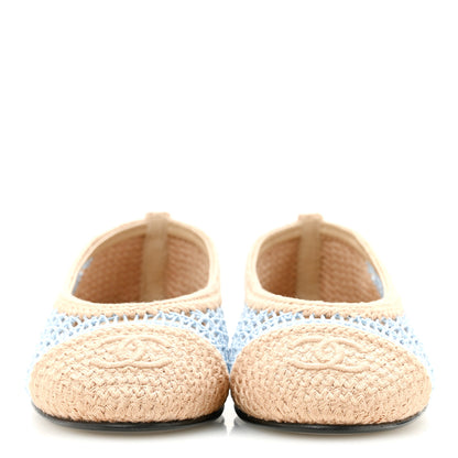 Chanel Raffia CC Cap Toe Ballerina Flats 35 Blue Beige 3 of 10
