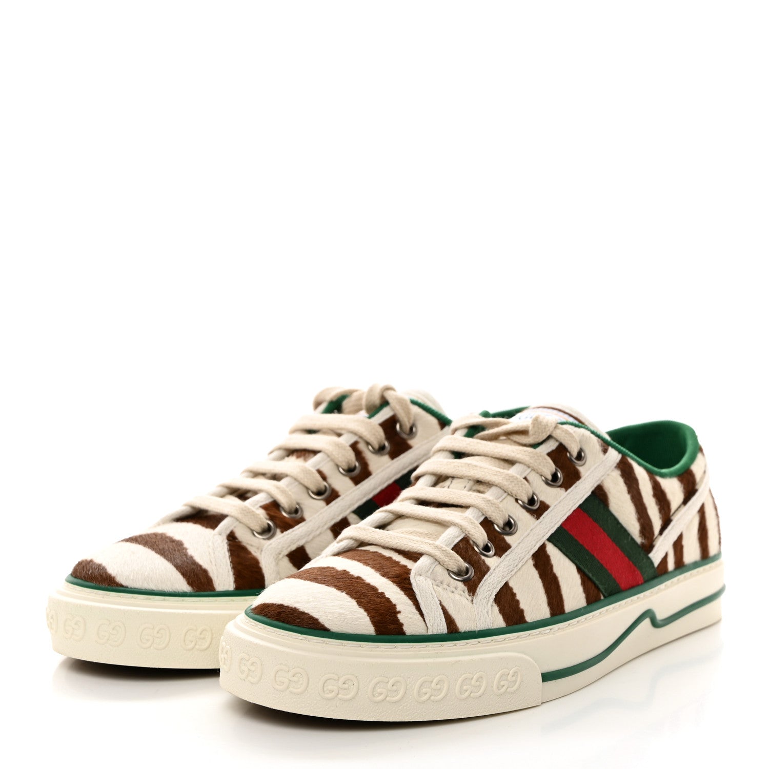 Gucci Pony Hair Web Zebra Print 1977 Tennis Sneakers 37 White Brown 3 of 7