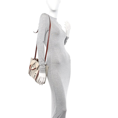 Chloe Cotton Calfskin Small Woody Ribbon Tote With Strap White Brown 2 of 11