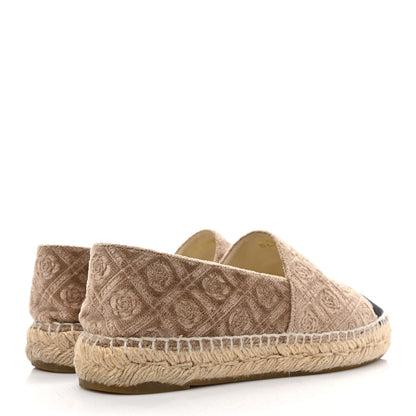 Chanel Velvet Grosgrain Quilted Camellia CC Espadrilles 36 Beige Black 4 of 9