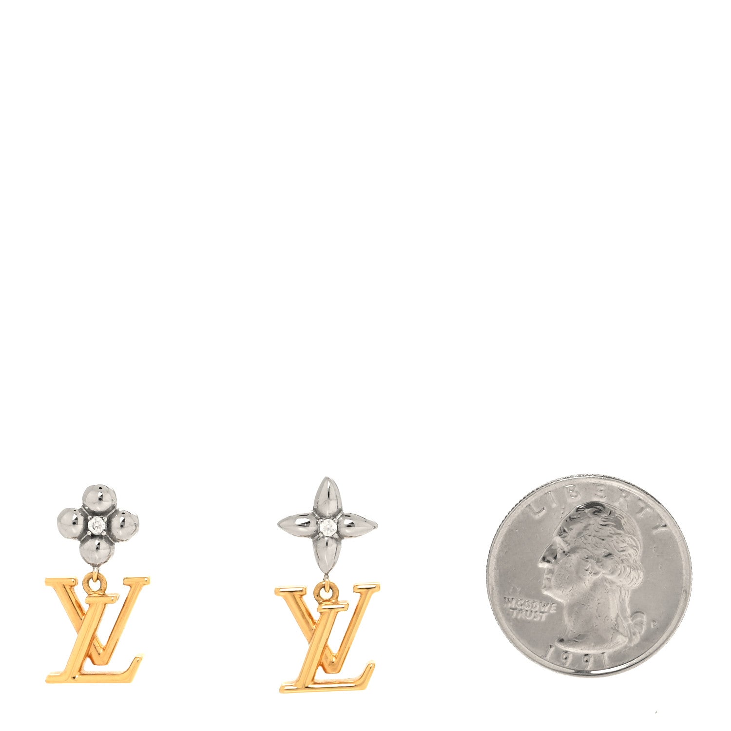 Louis Vuitton Metal Crystal LV Iconic Flower Earrings Gold Silver 2 of 6