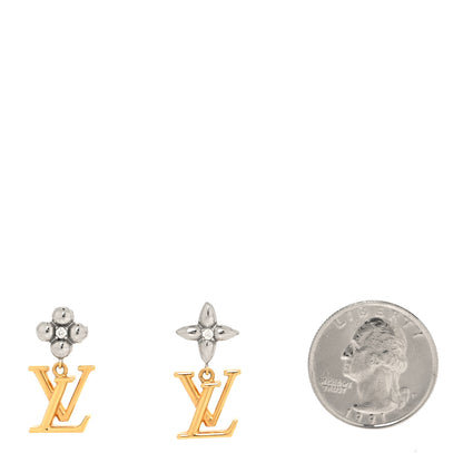 Louis Vuitton Metal Crystal LV Iconic Flower Earrings Gold Silver 2 of 6