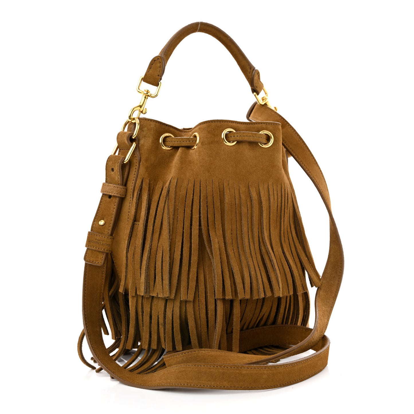 Suede Calfskin Small Emmanuelle Fringe Bucket Bag Light Ocre