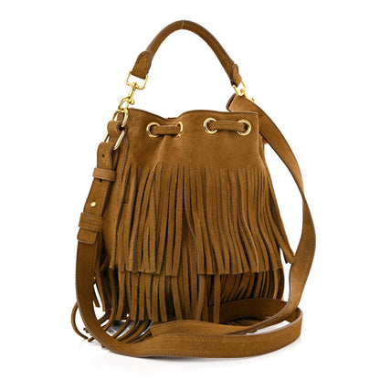 Saint Laurent Suede Calfskin Small Emmanuelle Fringe Bucket Bag Light Ocre 3 of 10