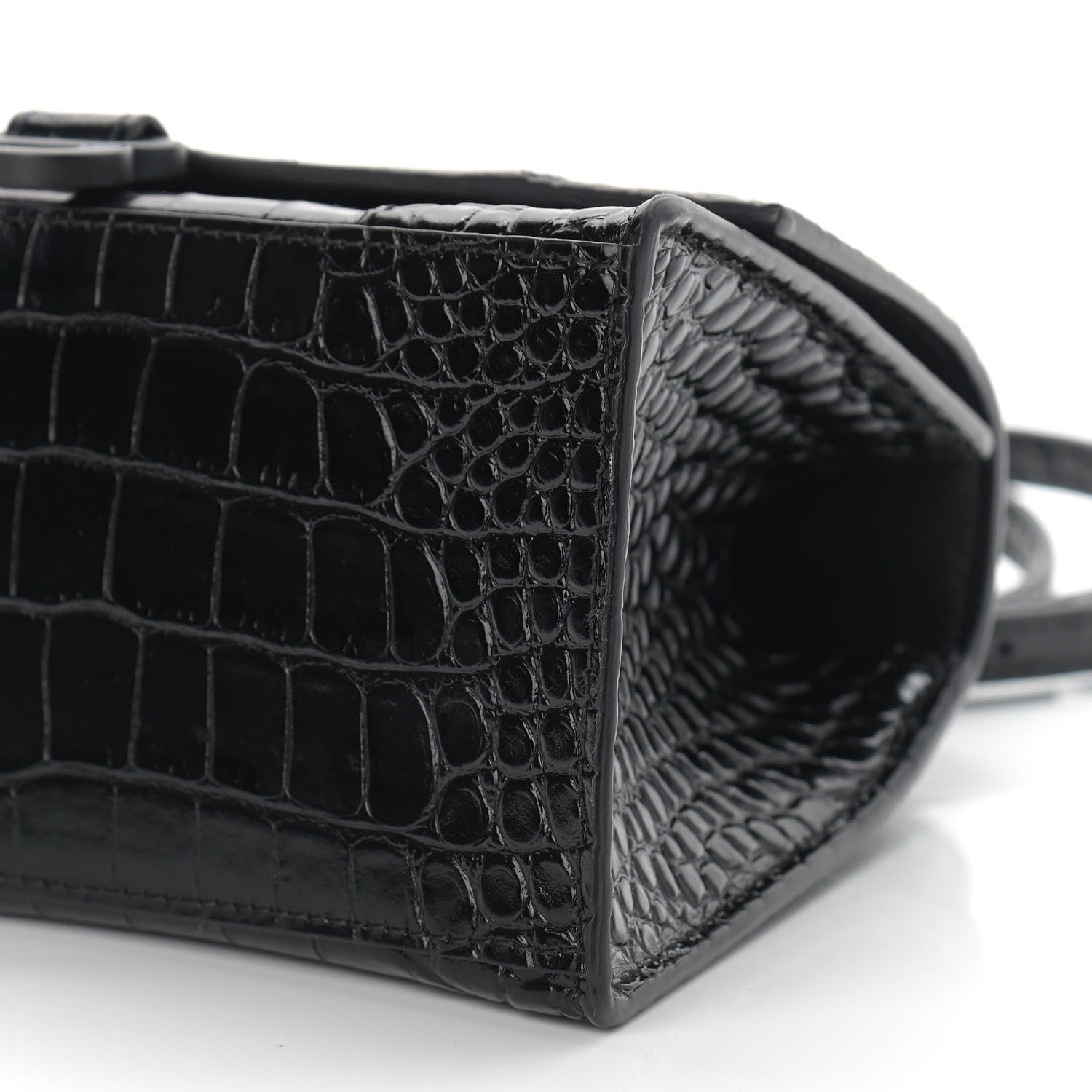 Balenciaga Shiny Calfskin Monochrome Crocodile Embossed Small Hourglass Top Handle Bag Black 8 of 8