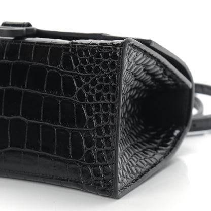 Balenciaga Shiny Calfskin Monochrome Crocodile Embossed Small Hourglass Top Handle Bag Black 8 of 8