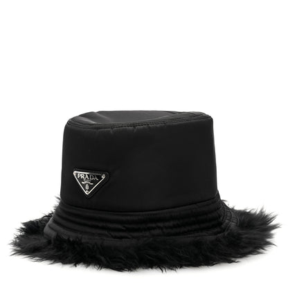 Prada Nylon Alpaca Triangle Womens Bucket Hat M Black 1 of 8