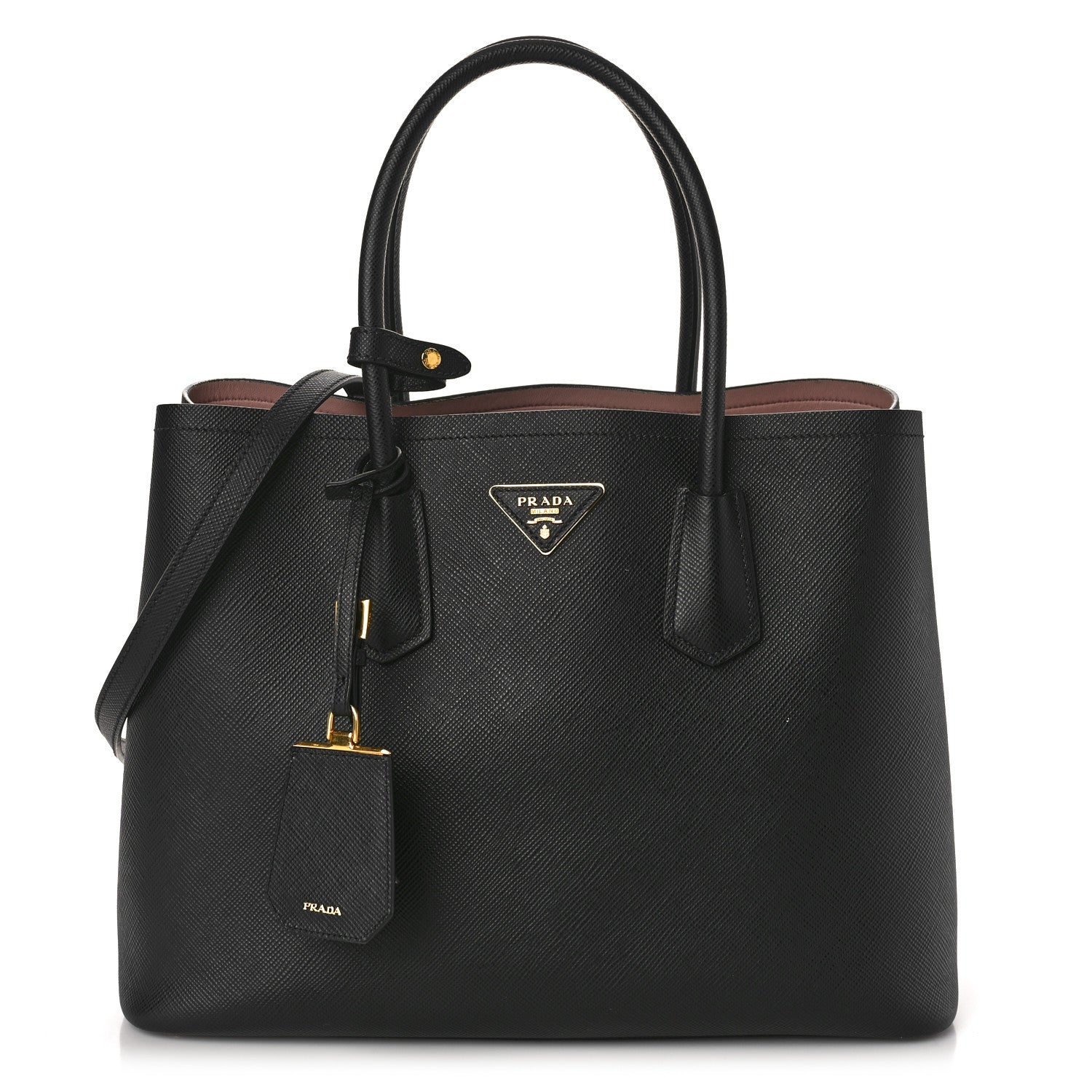 Prada Saffiano Cuir Large Double Bag Black Mughetto 1 of 8