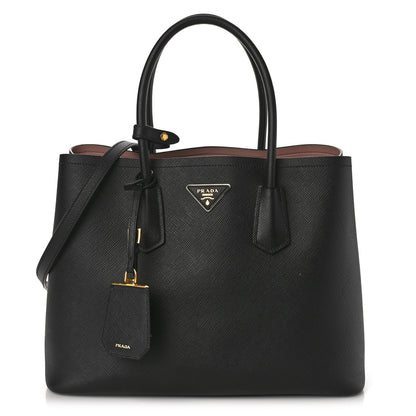 Prada Saffiano Cuir Large Double Bag Black Mughetto 1 of 8