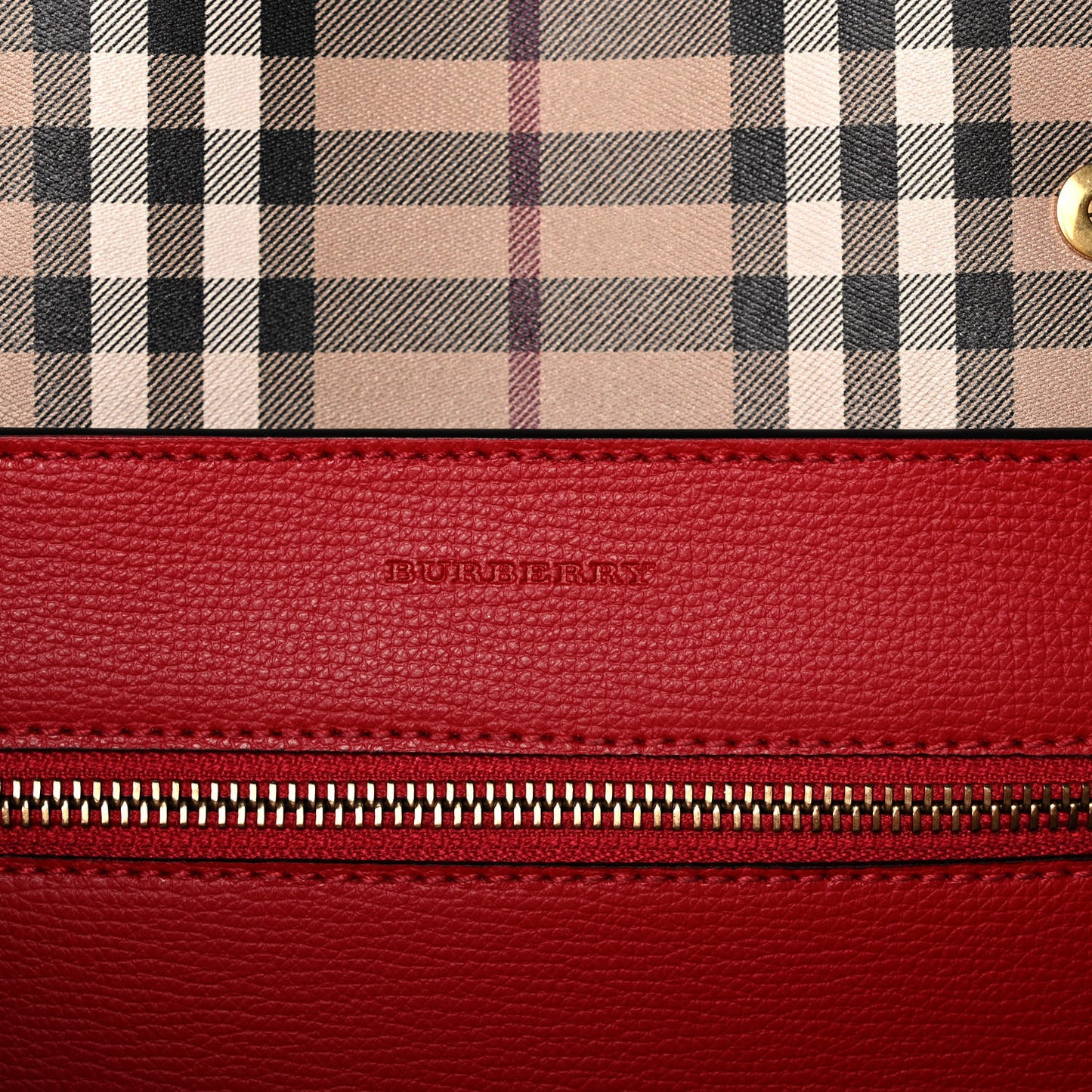 Grainy Calfskin Haymarket Check Small Reversible Tote Red