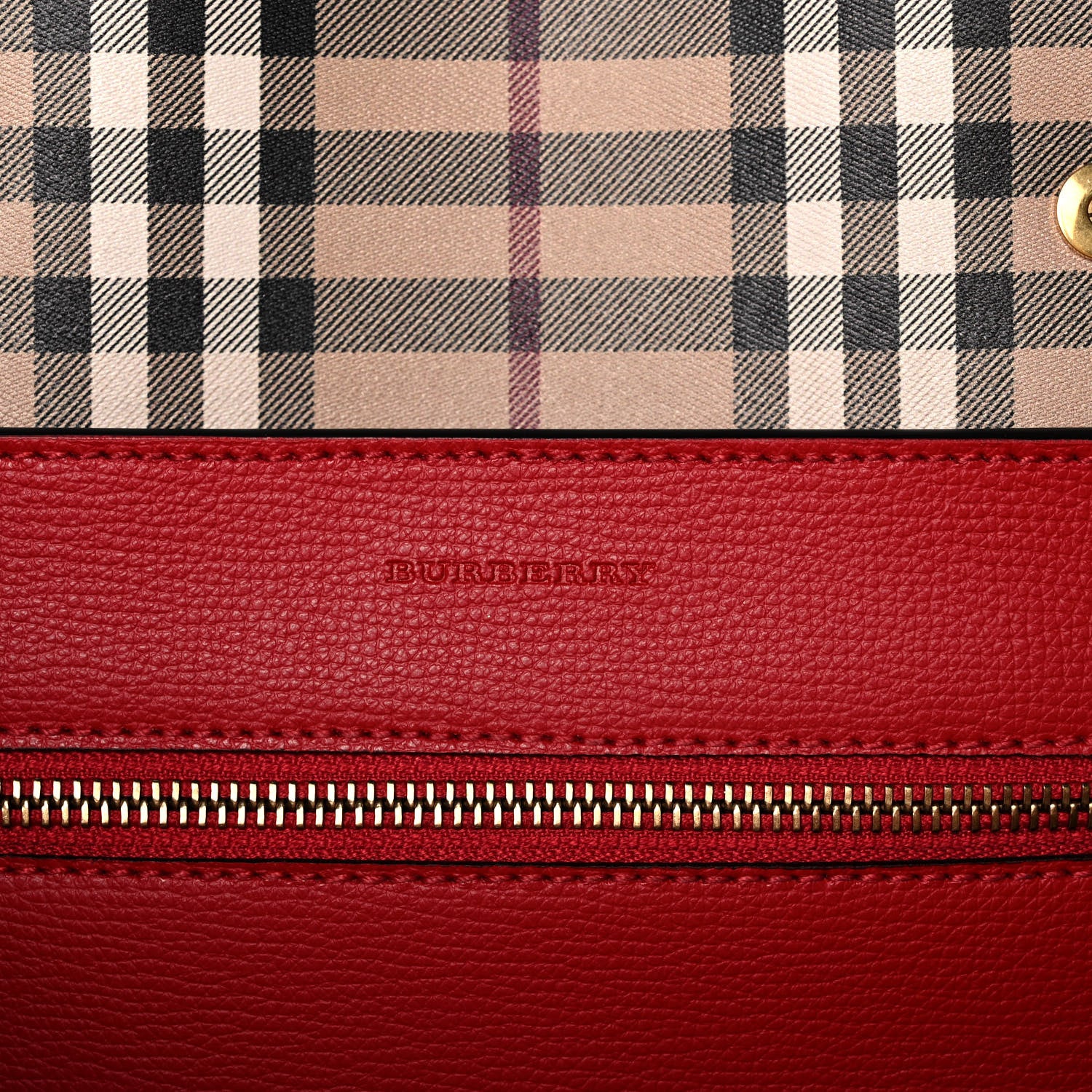 Burberry Grainy Calfskin Haymarket Check Small Reversible Tote Red 9 of 18