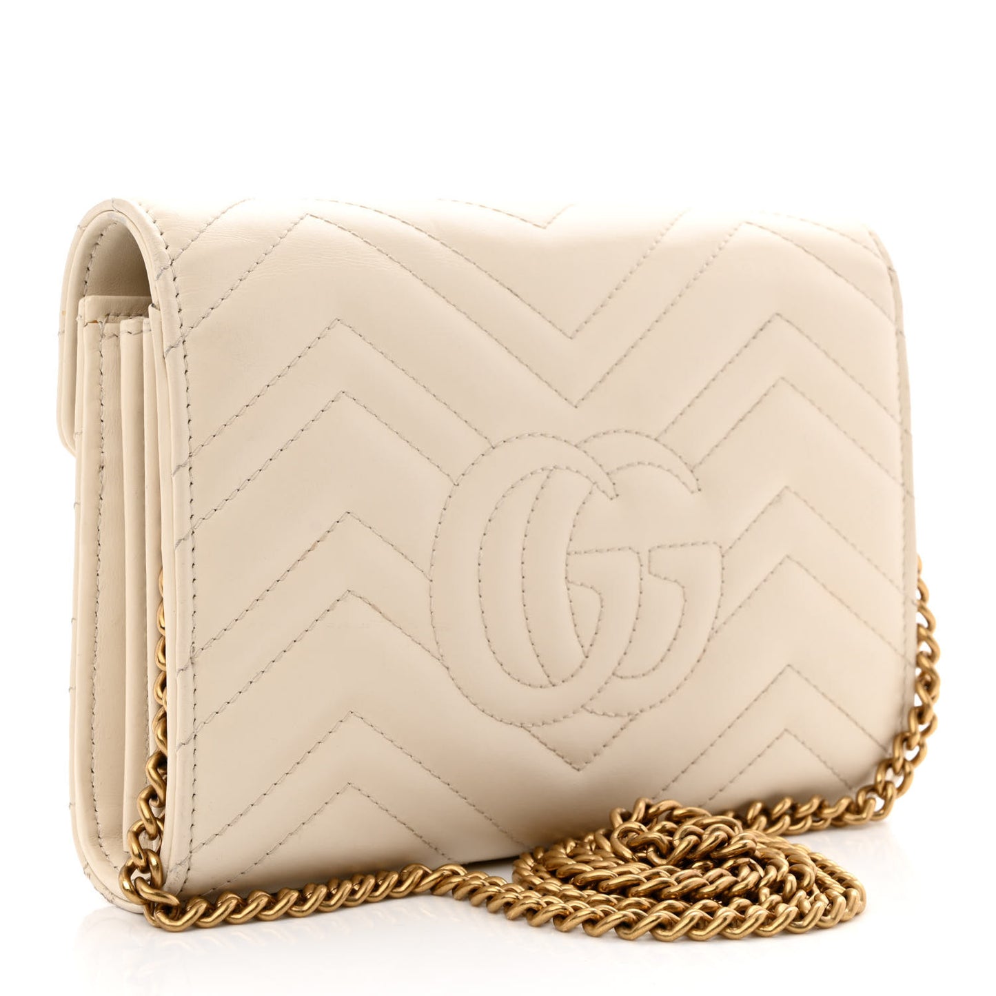 Calfskin Matelasse GG Marmont Chain Wallet Mystic White