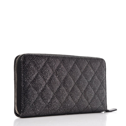 Chanel Glittered Calfskin Quilted Large Gusset Zip Wallet Black 3 of 9