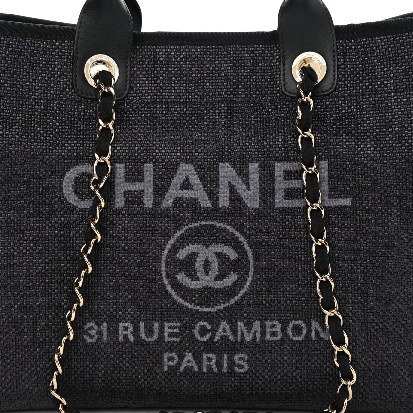 Woven Straw Raffia Medium Deauville Tote Black