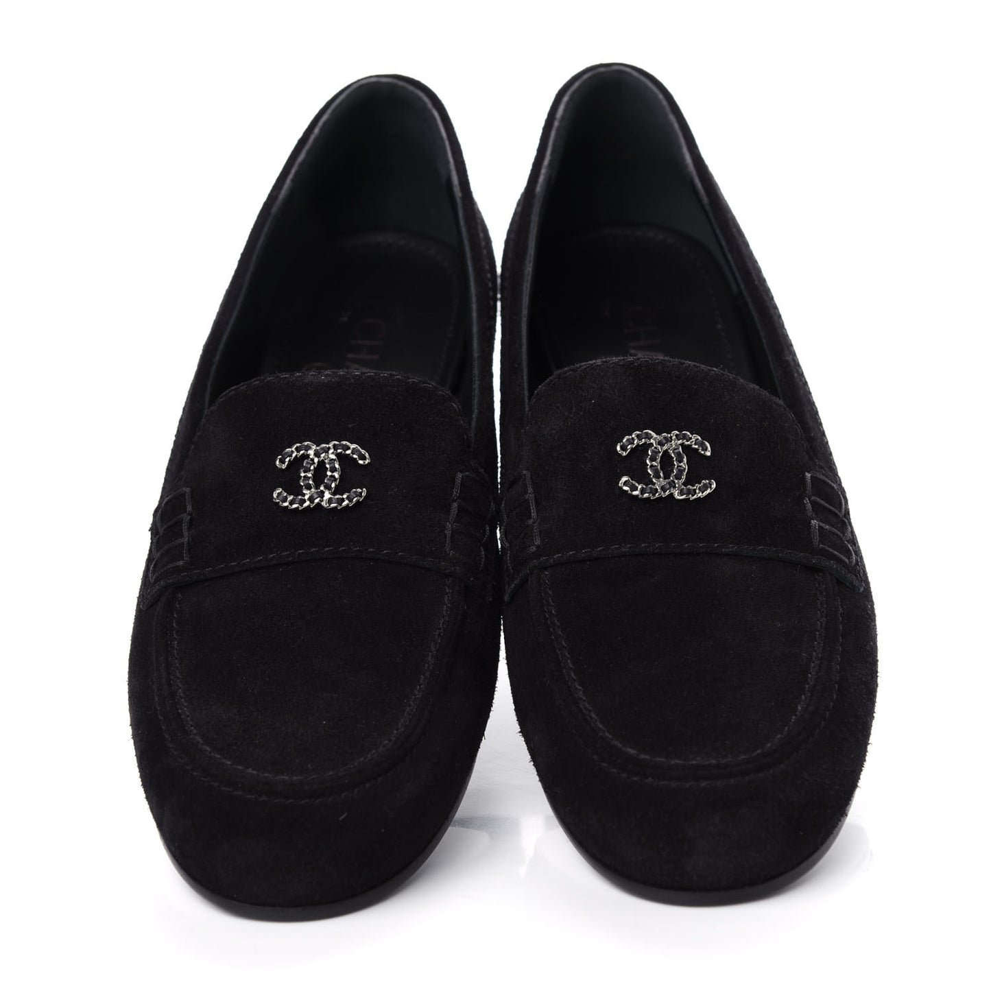 Suede Lambskin CC Chain Mocassin Loafers 40 Black