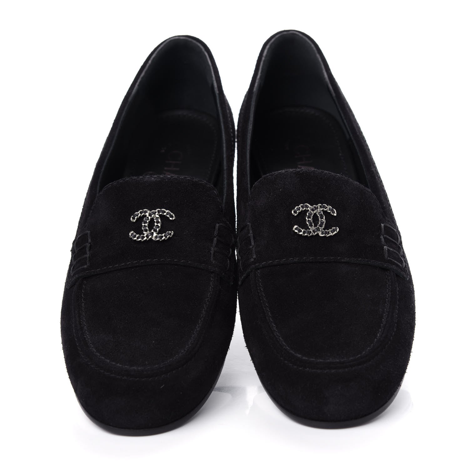 Chanel Suede Lambskin CC Chain Mocassin Loafers 40 Black 5 of 11