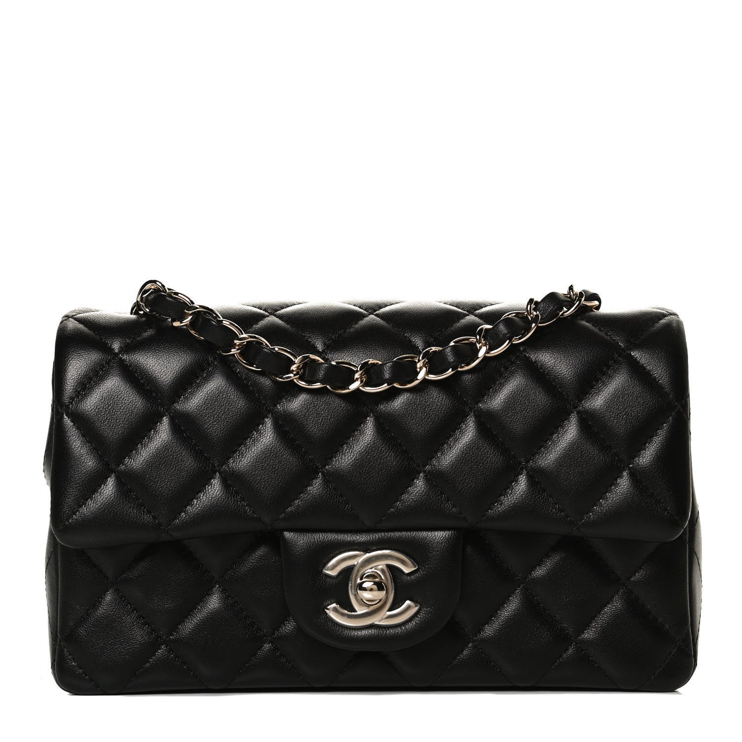 Lambskin Quilted Mini Rectangular Flap Black