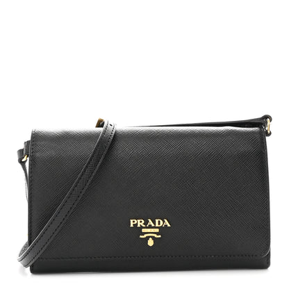 Prada Saffiano Metal Flap Wallet With Strap Black 1 of 11