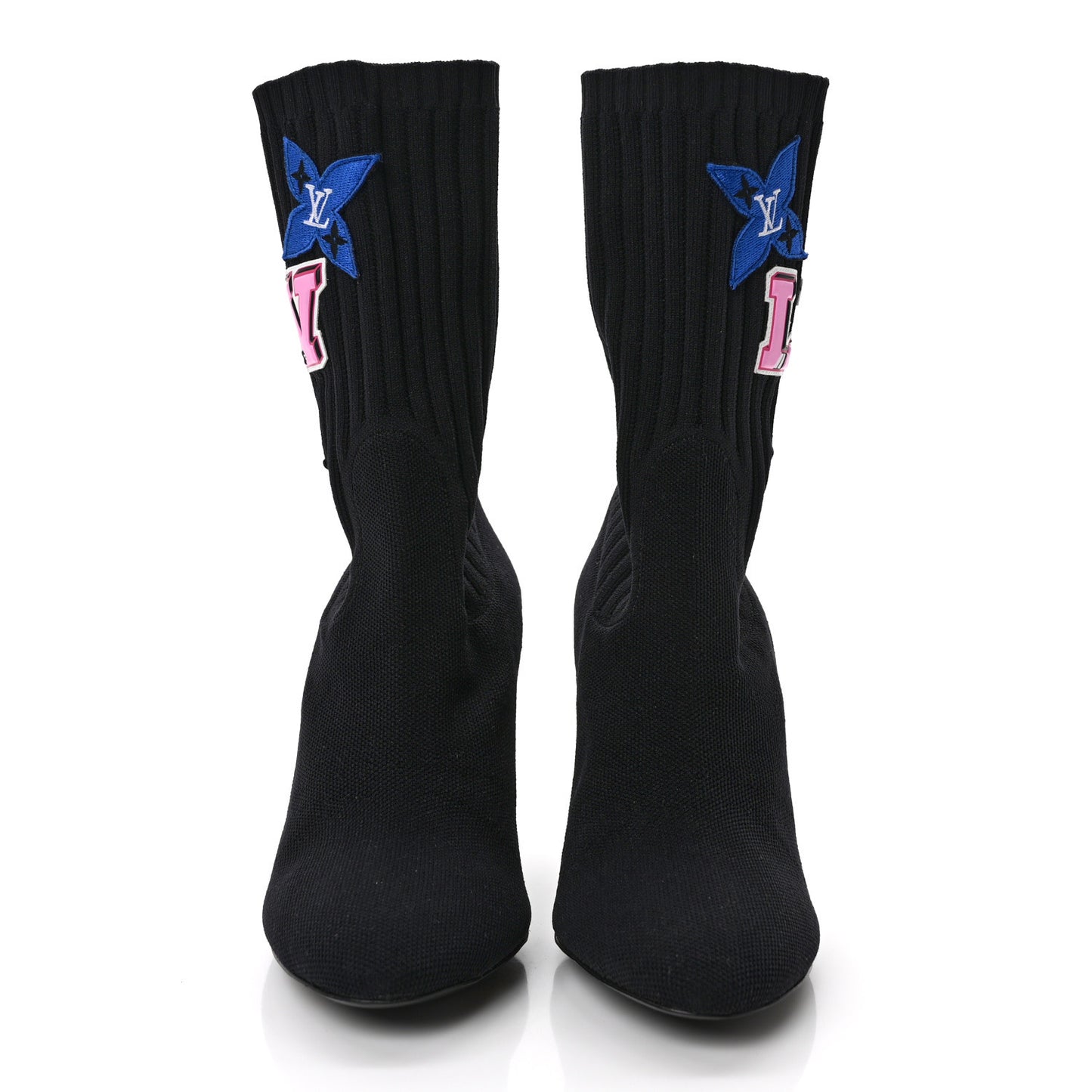 Stretch Fabric LV Black Heart Sock Ankle Boots 38 Black