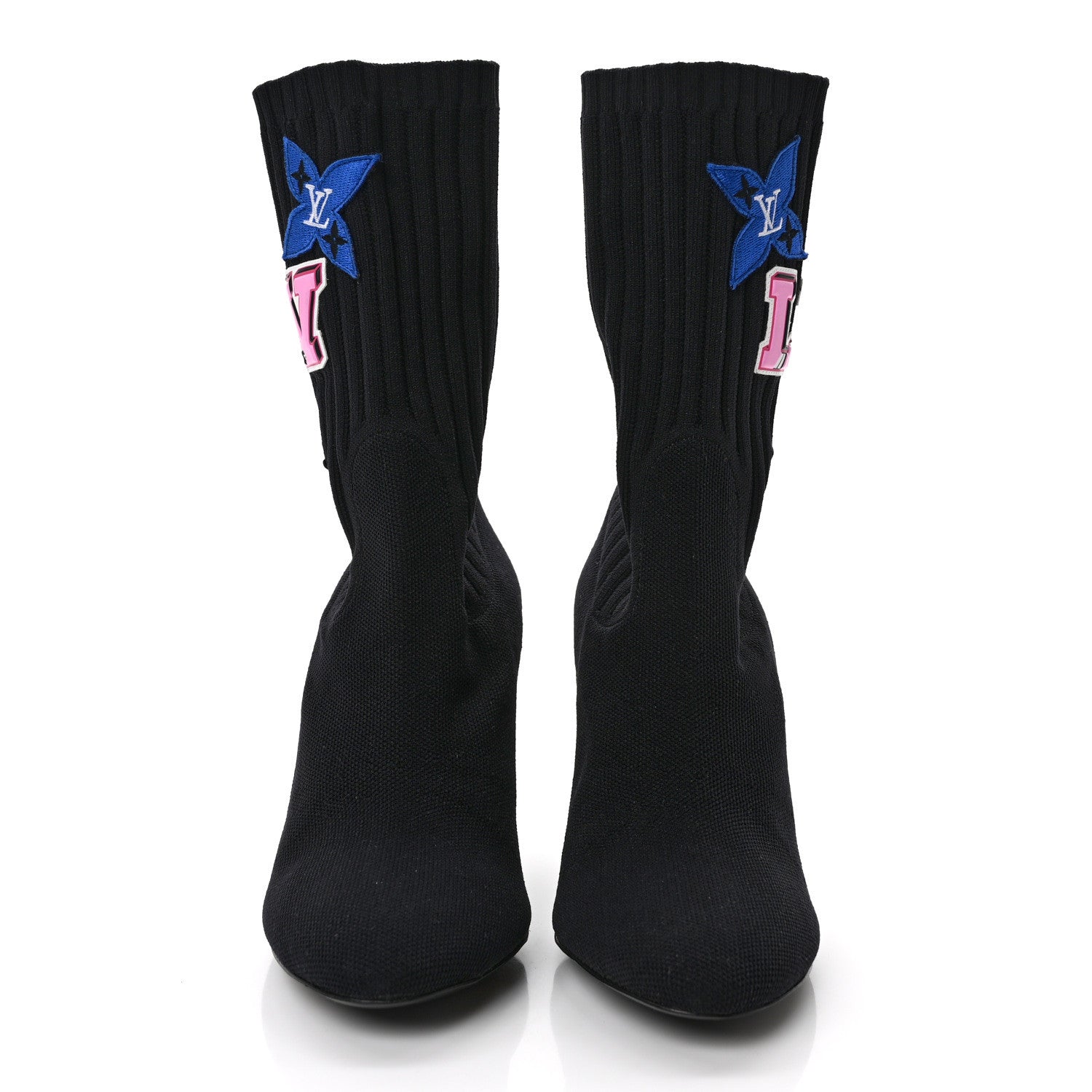 Louis Vuitton Stretch Fabric LV Black Heart Sock Ankle Boots 38 Black 2 of 6