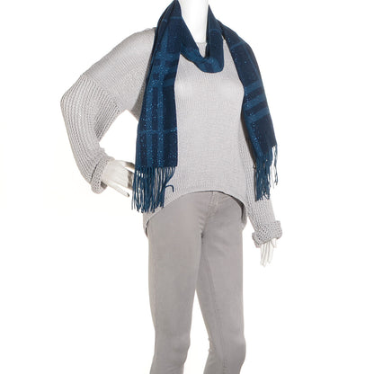 Burberry Wool Angora Metallic Color Check Glitter Scarf Blue 2 of 7