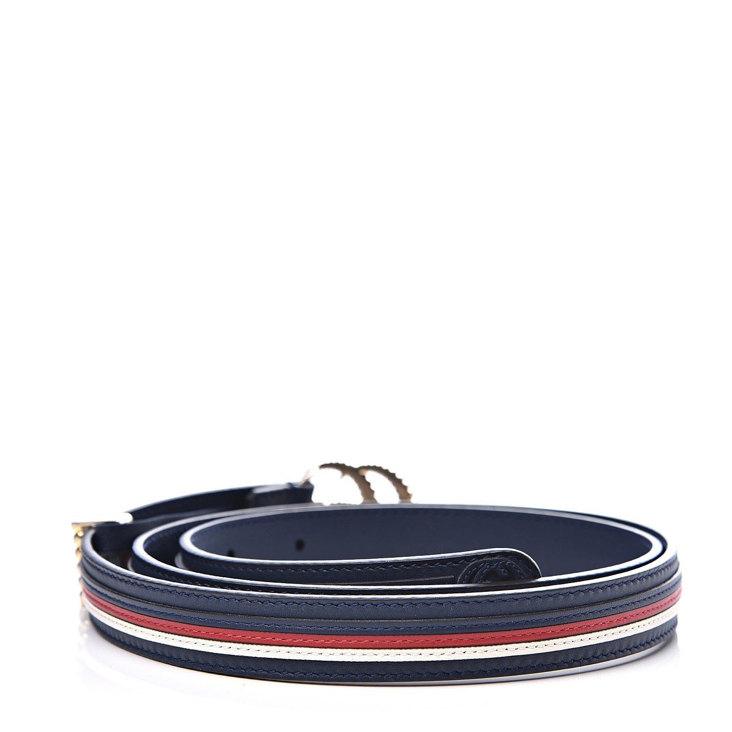Gucci Calfskin Sylvie Stripe Torchon Double G 20mm Belt 95 38 Maritime Hibiscus Red Mystic White 2 of 4