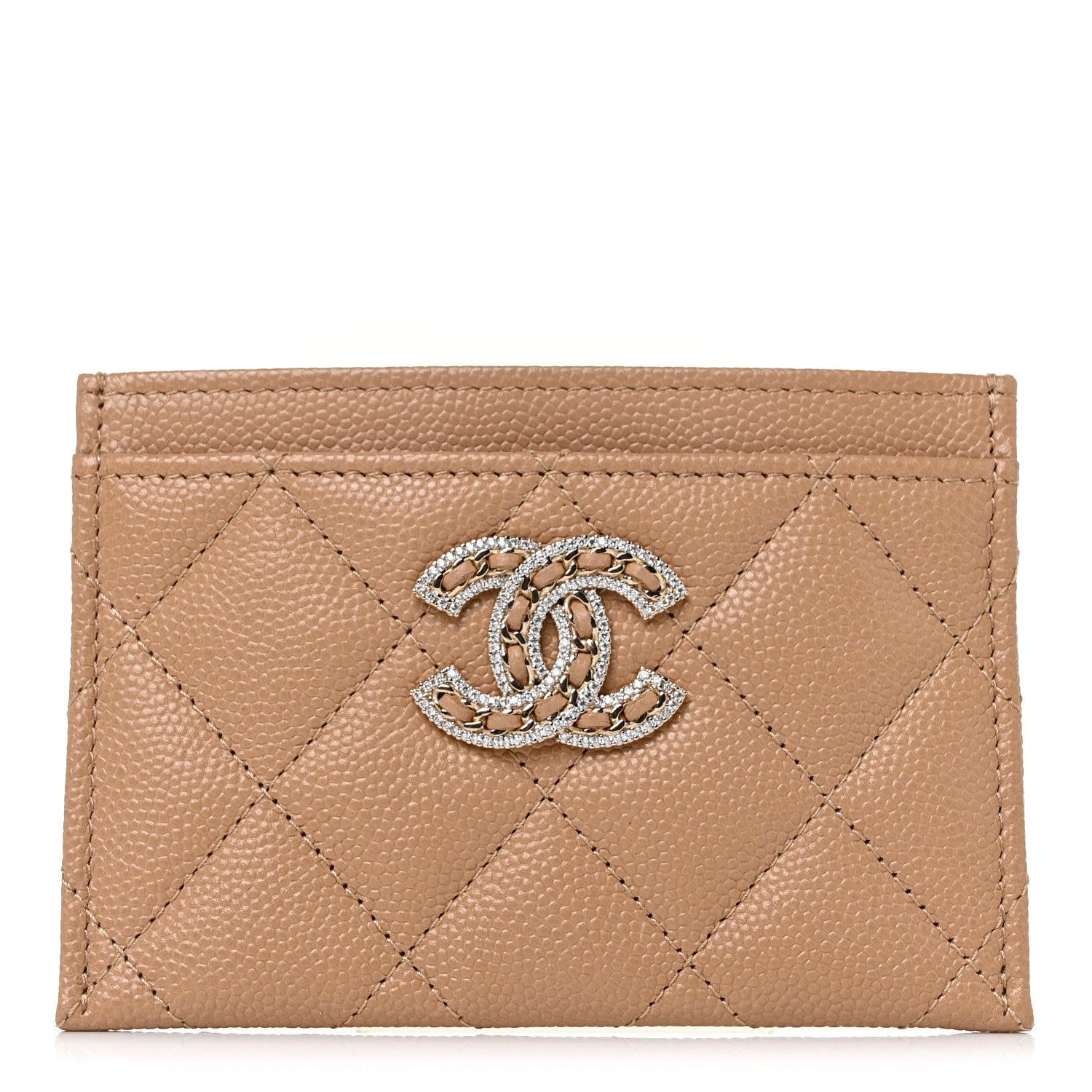 Chanel Caviar Quilted Crystal Card Holder Beige 1 of 11