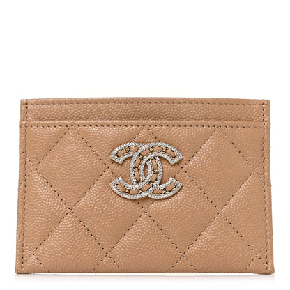 Chanel Caviar Quilted Crystal Card Holder Beige 1 of 11