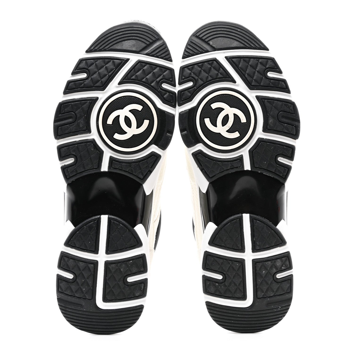 Chanel Mesh Suede Calfskin Grained Calfskin Womens CC Sneakers 39.5 White Black 5 of 9