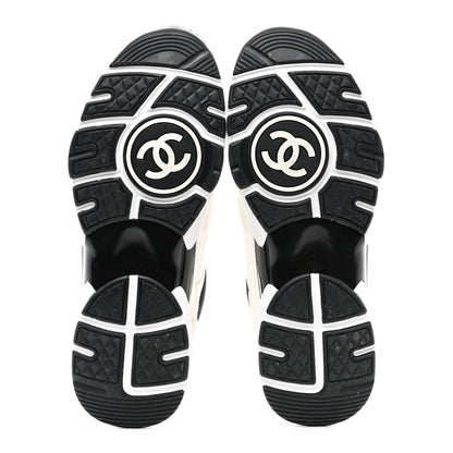 Chanel Mesh Suede Calfskin Grained Calfskin Womens CC Sneakers 39.5 White Black 5 of 9