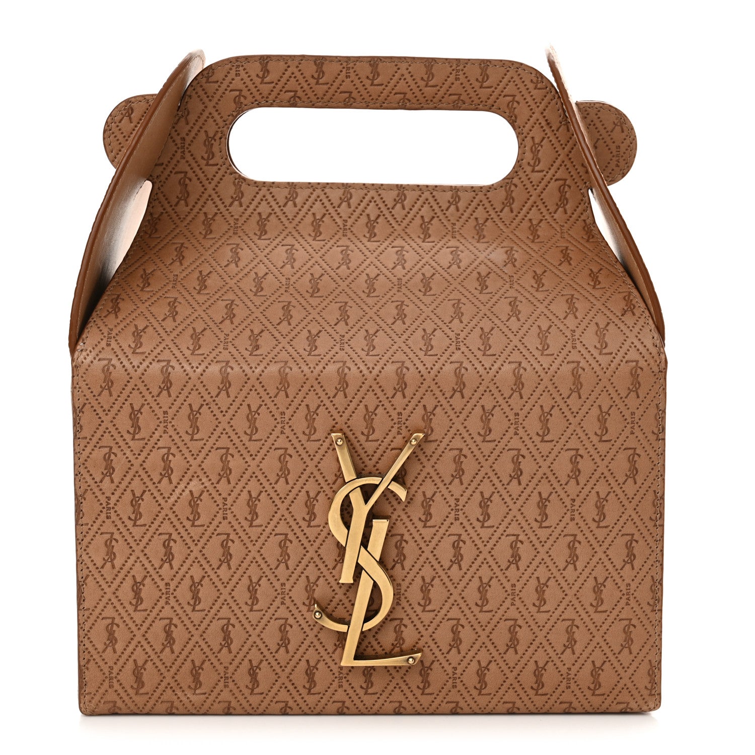 Saint Laurent Calfskin Monogram Take Away Box Dusty Vintage Brown Gold 1 of 14