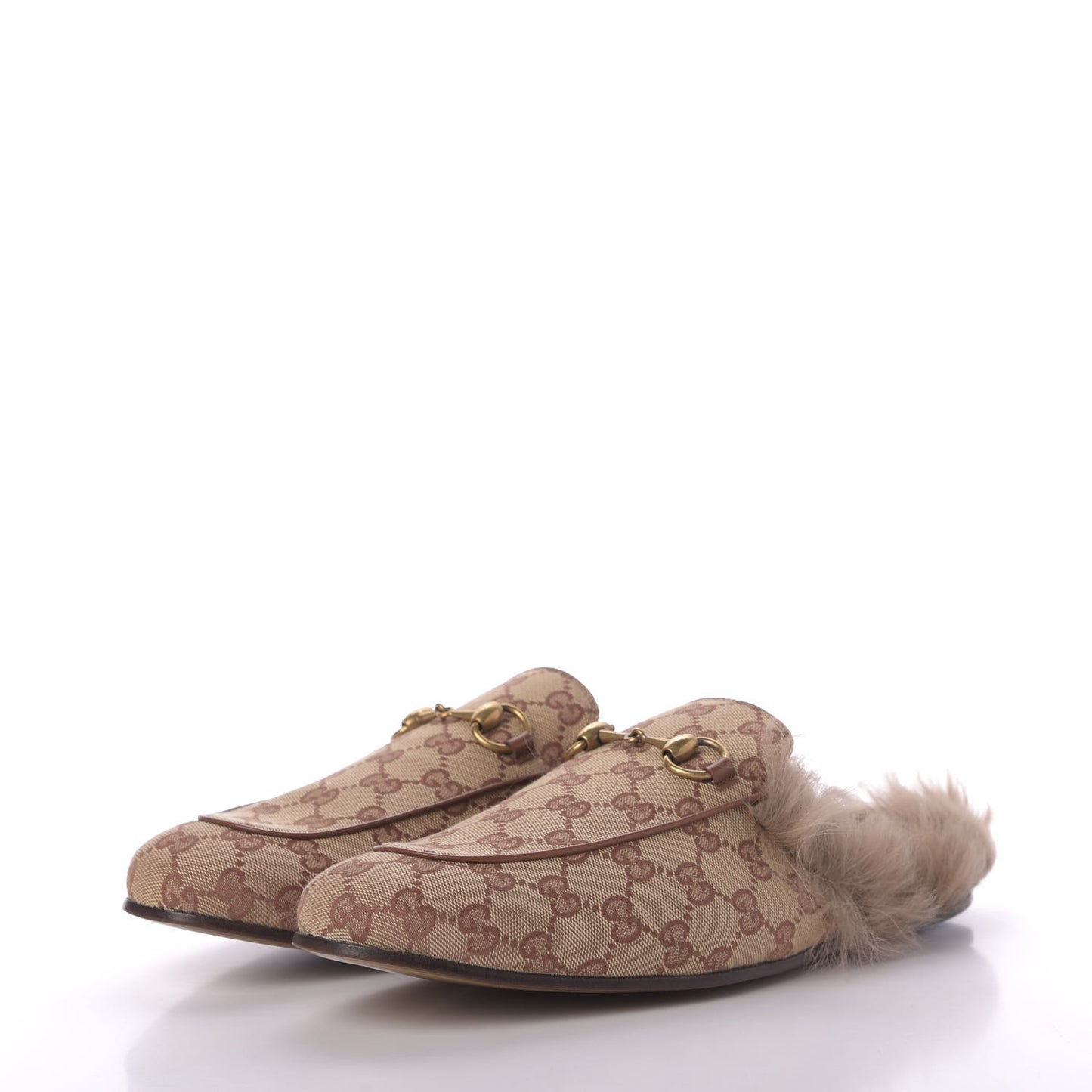 GG Monogram Fur Mens Princetown Slippers 9.5 Beige Ruggine Rust