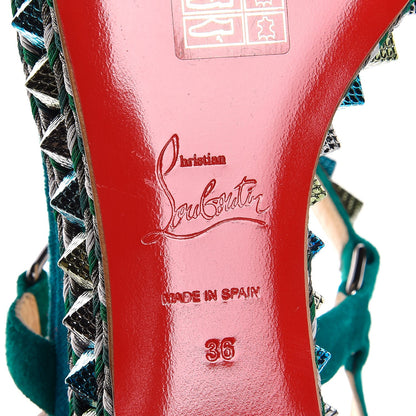 Christian Louboutin Vel Cotton Veau Velours Pyraclou 60 Platform Sandals 36 Green 6 of 8