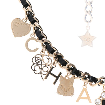 Chanel Glazed Calfskin Crystal Pearl Charm Short Necklace Black Gold 4 of 6