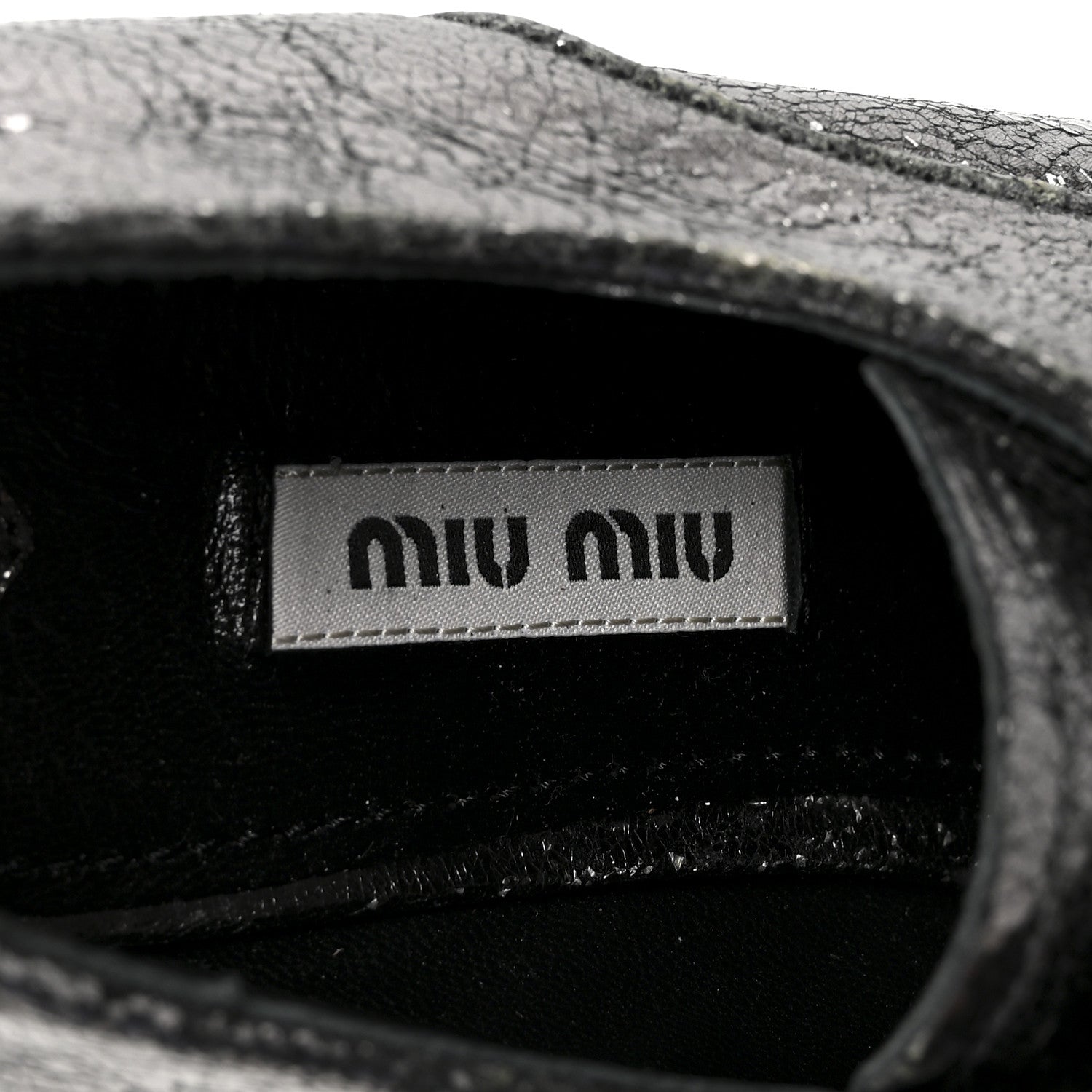 Miu Miu Metallic Crinkled Patent Lace Up Oxford Flats 37.5 Dark Silver 8 of 9