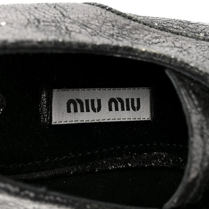 Miu Miu Metallic Crinkled Patent Lace Up Oxford Flats 37.5 Dark Silver 8 of 9