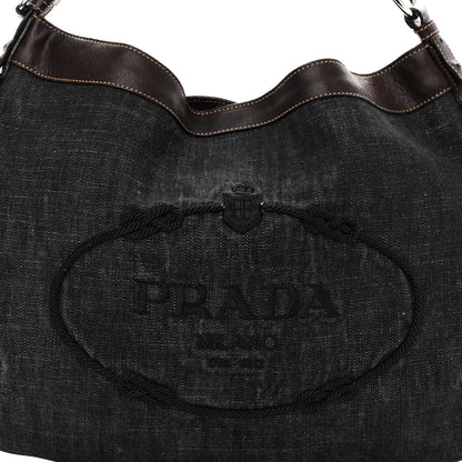 Prada Washed Denim Logo Hobo Black Caffe 7 of 11