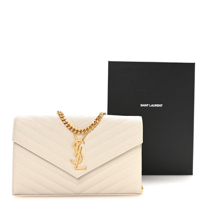 Saint Laurent Grain De Poudre Matelasse Chevron Monogram Chain Wallet Crema Soft 10 of 10
