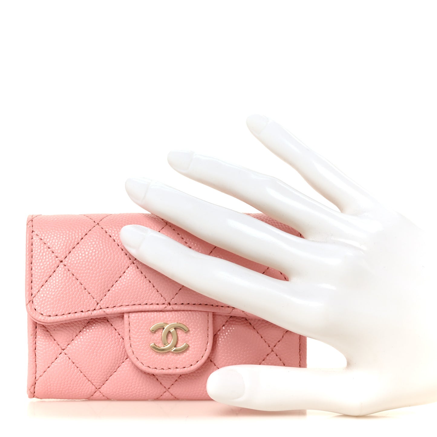 Caviar Quilted Flap Card Holder Wallet Pink