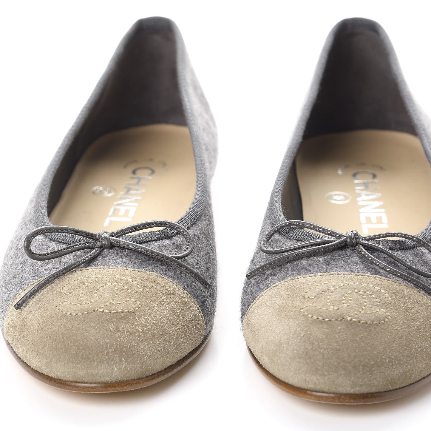 Felt Suede Cap Toe CC Ballerina Flats 35 Grey Beige