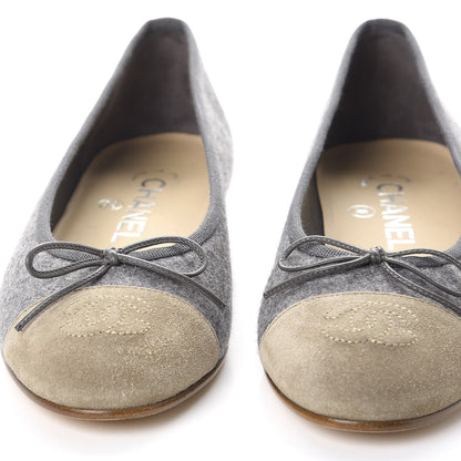 Chanel Felt Suede Cap Toe CC Ballerina Flats 35 Grey Beige 9 of 11