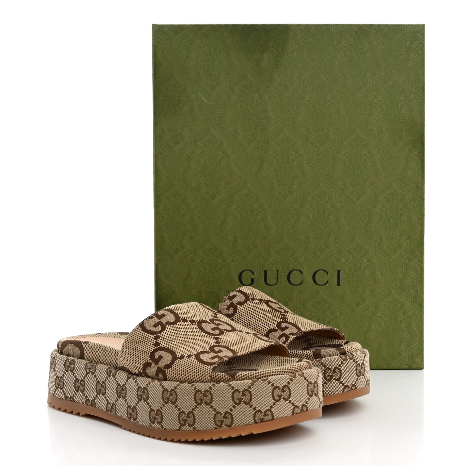 Gucci Monogram Maxi GG Angelina Platform 55mm Slide Sandals 39 Camel Ebony 12 of 12