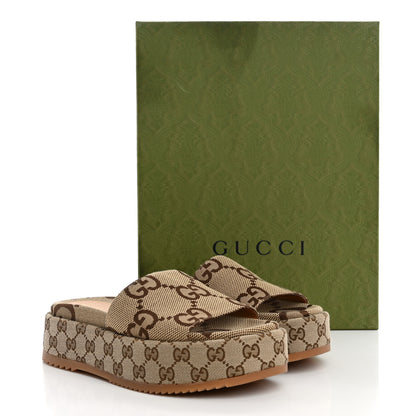 Gucci Monogram Maxi GG Angelina Platform 55mm Slide Sandals 39 Camel Ebony 12 of 12