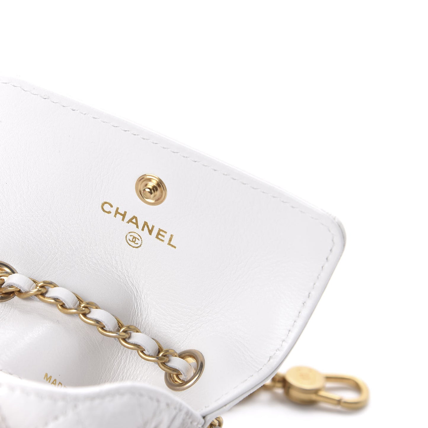 Shiny Aged Calfskin Quilted Waist Belt Bag White