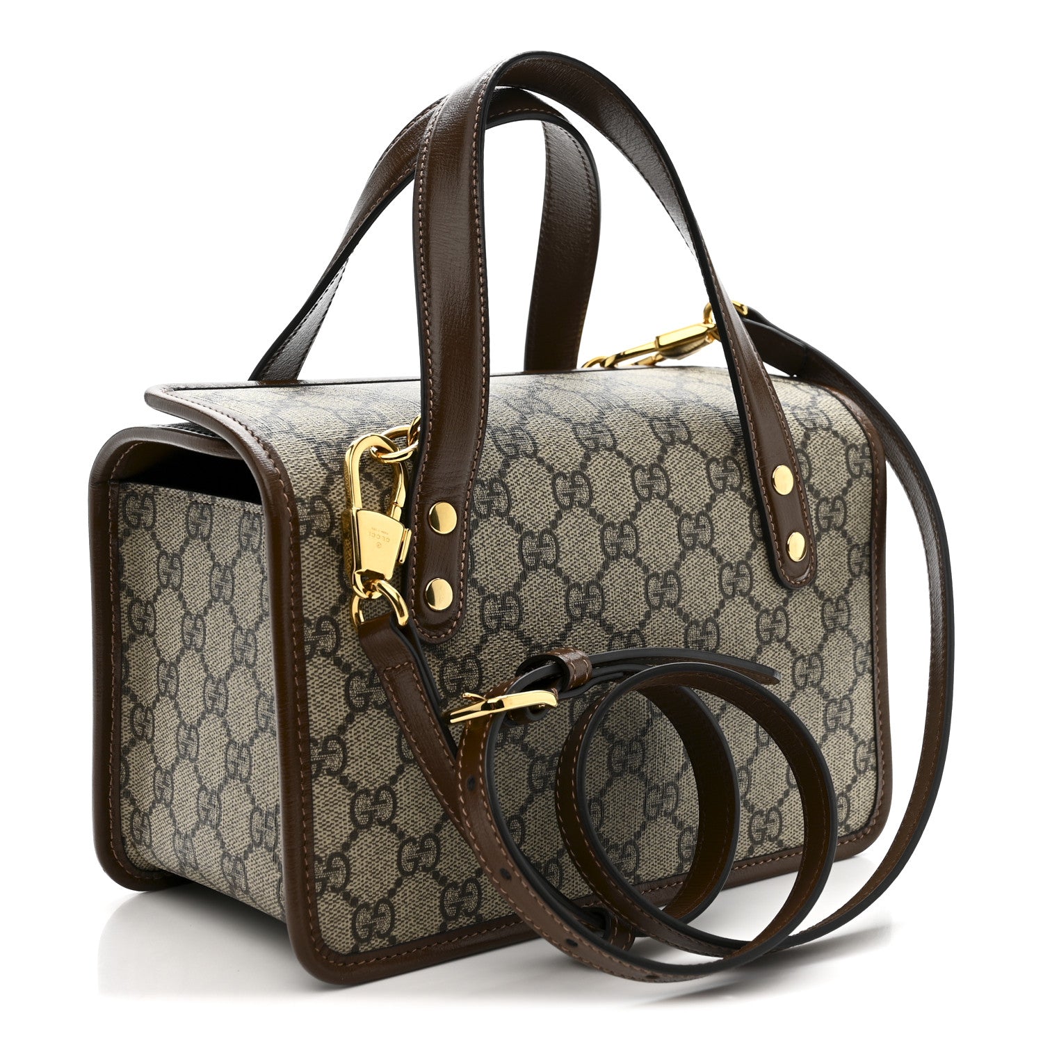 Gucci GG Supreme Monogram Azalea Calfskin Mini Horsebit 1955 Foldover Top Handle Bag Beige Ebony Brown Sugar 3 of 10