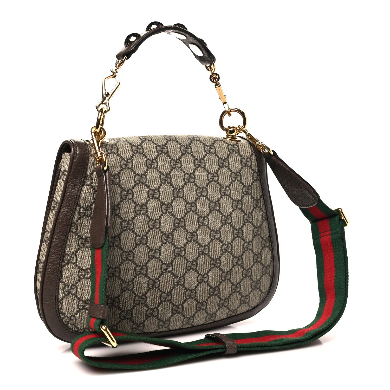 Gucci GG Supreme Monogram Textured Dollar Calfskin Web Medium Blondie Top Handle Shoulder Flap Bag Beige Ebony New Acero 3 of 11