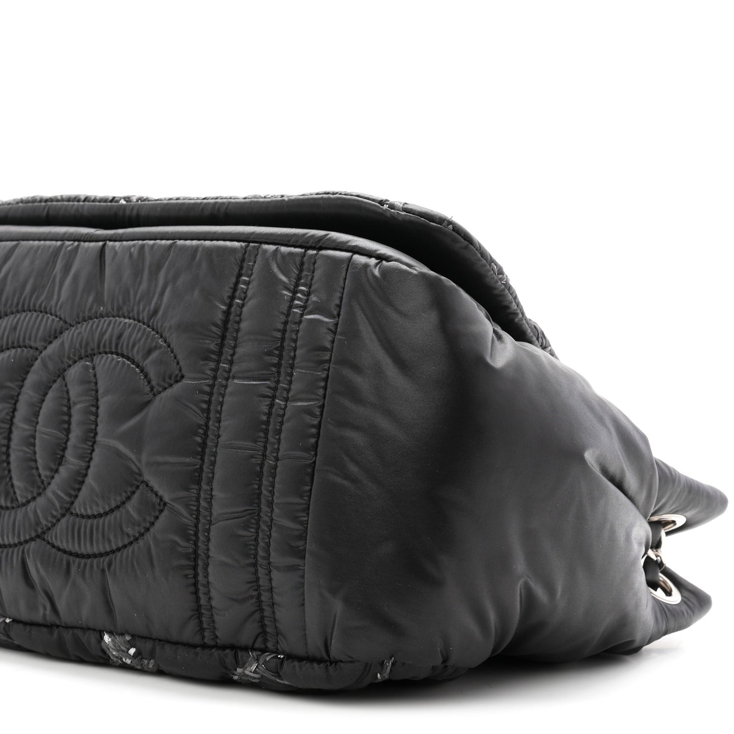 Nylon Quilted Tweed Stitch Bubble Flap Black