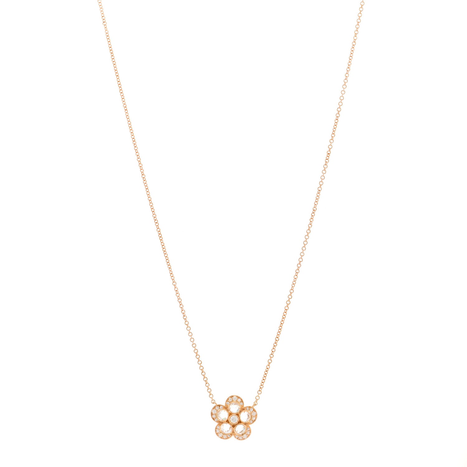 Tiffany 18K Rose Gold Diamond Small Enchant Garden Rose Cut Flower Pendant Necklace 1 of 4