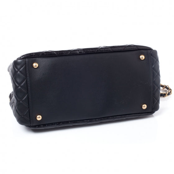 Glazed Calfskin Mademoiselle Zip Shopping Tote Black