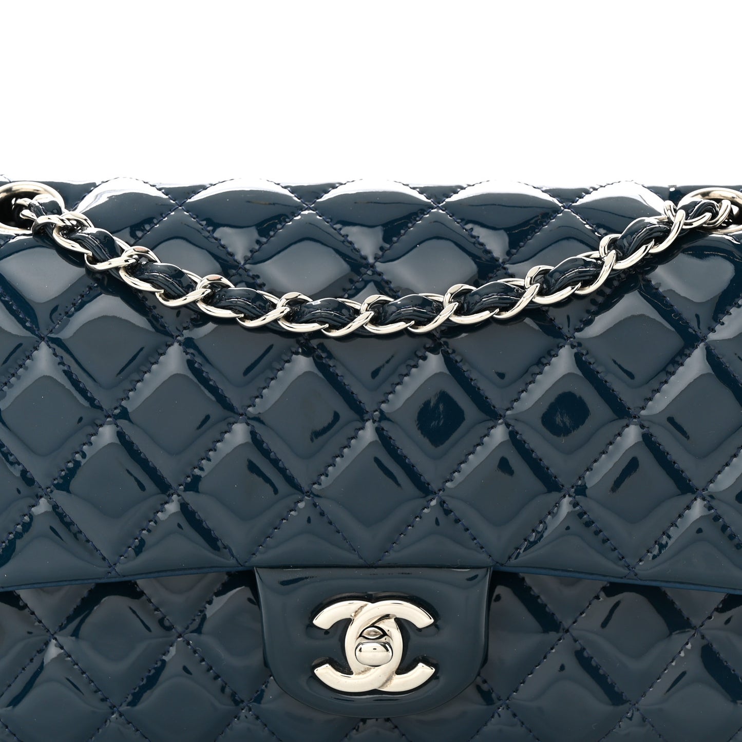 Patent Quilted Medium Double Flap Navy